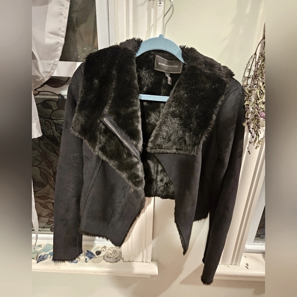 Black, suede, fur cropped jacket - Picture 1 of 4